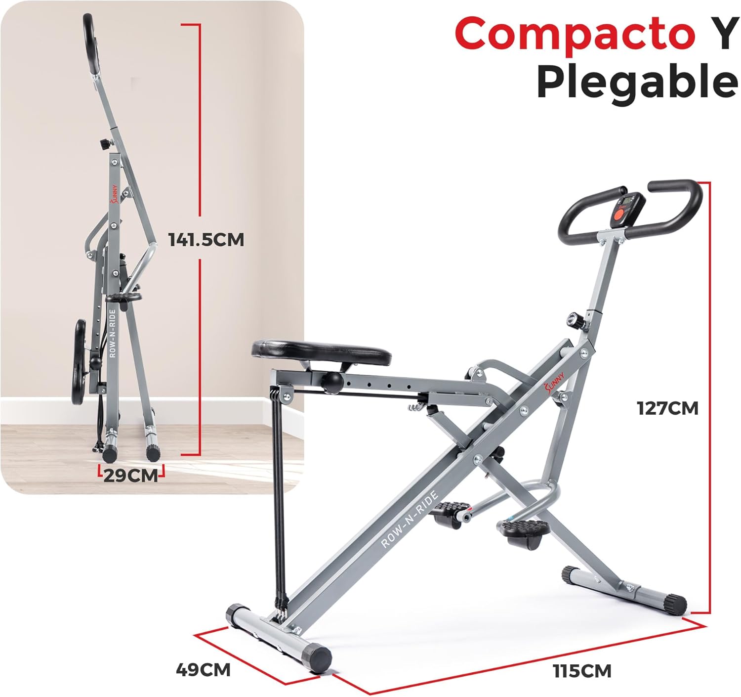 Sunny Health & Fitness Row-N-Ride (NO. 077S). Transforma tu físico en casa: full body con el Row-N-Ride